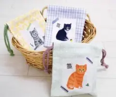 【新品未使用】猫柄ミニポーチ 巾着3点セット