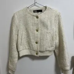 ZARA ツイード　ノーカラージャケット