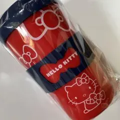 A 新品 サンリオ キティ シリコン蓋＆スリーブ付き タンブラーカップ 赤×紺