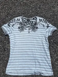 ZARA MAN ボーダー ヘンリーネック Tシャツ Y2K グランジ お兄系のサムネイル