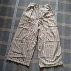 茶ストライプ綿麻ワイドパンツ　GU　Lサイズ