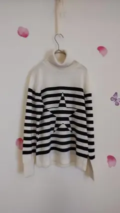 タートルネック　白黒ボーダー