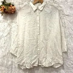 ★ユニクロ★リネン ブレンド ブラウス 【XL】 レーヨン混 七分袖 白