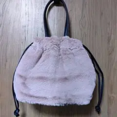 ファー巾着型ハンドバッグ ピンク