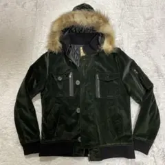 Y2K fur green velour military jacket