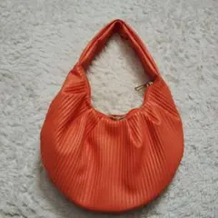 オレンジ リブデザイン ハンドバッグ