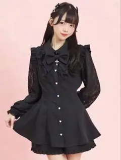 Secret Honey ラッフル袖レース長袖セットアップ 黒