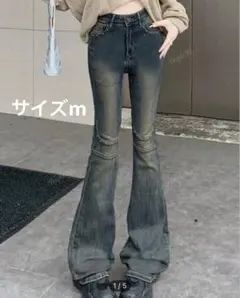 SHEIN グランジ フレアデニムパンツ ブルー m