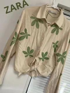 ZARA ビーズ刺繍 リーフ柄 シャツ アイボリー XSのサムネイル