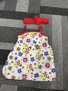 花柄 ワンピース 赤いヘッドバンド付き