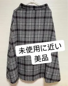 ロングフレアスカート グレーチェック柄 美品✨️