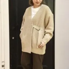 niko and ... ベージュ カーディガン 長袖 ベルト付き リブ編み