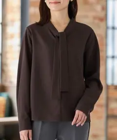 未使用品　リボン付き長袖　ボウタイトップス ダークブラウン