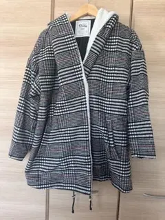 チェック柄フード付きコート