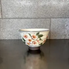 《ほぼ新品》美品【陶葊】京焼　白掛彩草花　色絵付け　陶あん　桜　茶碗