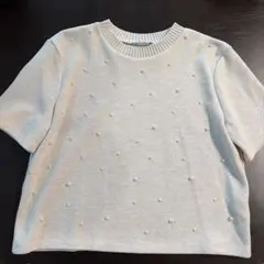 ZARA パール装飾 半袖ニット ベージュ