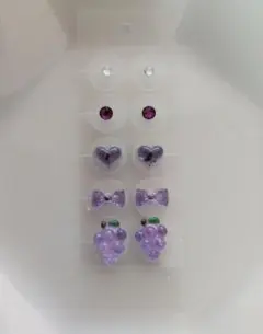 ⑩耳つぼジュエリー リボン ハート ぶどう フルーツ 紫 キラキラ 可愛い