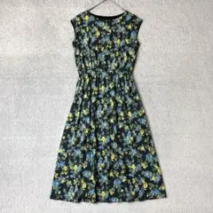 グローバルワーク　花柄　ロングワンピース　ウエストゴム　F ネイビー　総柄