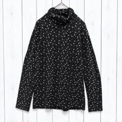 【UNIQLO】ユニクロ M 長袖タートルネックカットソー 花柄 総柄 ブラック