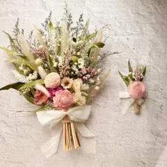 ドライフラワーブーケブートニア付き ナチュラルピンク ウェディング前撮り ギフト