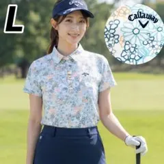 美品 Callaway 花柄半袖ポロシャツ DRYSPORT 吸汗速乾 ゴルフLのサムネイル