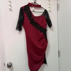 バーガンディ サテン レースドレス