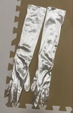 ホワイト サテン ロングウェディンググローブ　ALPHA BLANCA