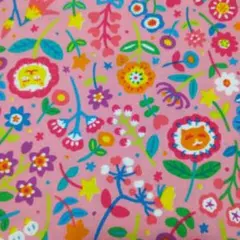 【 お値下げ 】シーチング 猫柄 【 花ねこ 】ピンク地 生地 はぎれ