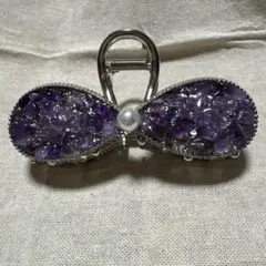 天然石 アメジスト細石 ヘアークリップ