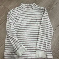 無印良品　長袖ボトルネックカットソー　ロンT パープルボーダー140