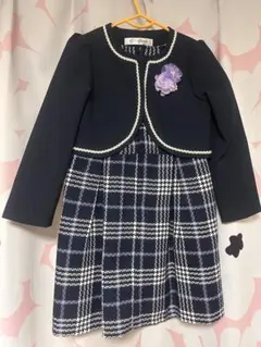 ネイビー チェック柄 ジャケット付きワンピース