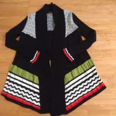 DIDIER PARAKIAN長袖カーディガン 黒 緑 ストライプ