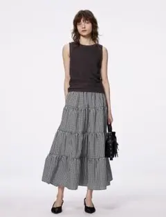 GU 【完売商品】ギンガムチェックマキシ丈フレアロングスカート裏地あり　Mサイズ