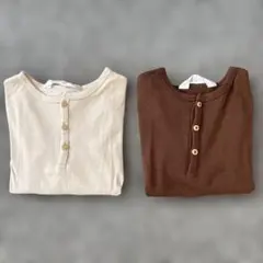 H&M 長袖カットソー 2-4Y アイボリー ブラウン 2枚セット