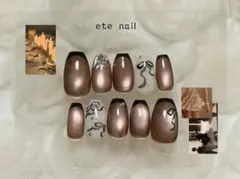 【サイズオーダー】ブラウンマグネットガーリーフレンチネイル