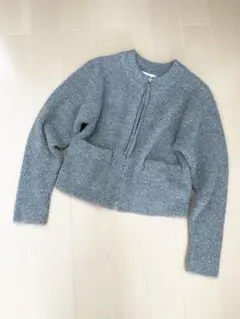 美品 アダムエロペ ラメ ダブルジップ シャギーニット カーディガン グレー