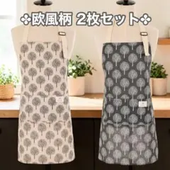 お買い得！エプロン　北欧柄 ２枚 リネン ナチュラル カフェ おしゃれのサムネイル