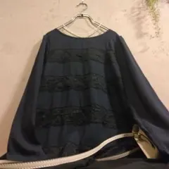 新品【URBAN RESEARCH ROSSO 】レース付きブラウス ネイビー