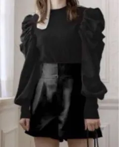 GRL ブラック ボリュームスリーブニットトップス M