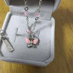 ANNA SUI蝶モチーフ ネックレス ピンクビーズ