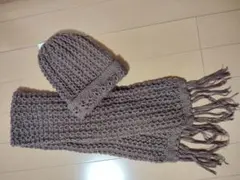 ブラウン ニット マフラーと帽子 セット