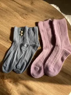 チュチュアンナ　リブ編みソックス グレー ピンク 2足セット