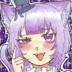 手描き　イラスト　豆色紙　オリジナル　ケモ耳　紫　女の子