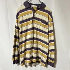 Columbia ラガーシャツ 長袖 ブラウン系 ボーダー ロゴ レギュラカラー