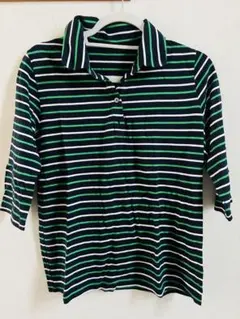 SALE！年末まで出品予定　ストライプ 五分袖ポロシャツ M〜L