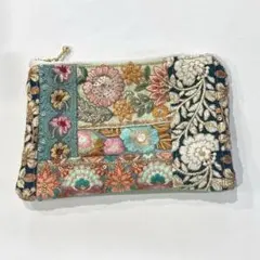 インド刺繍リボンポーチ パッチワーク　緑