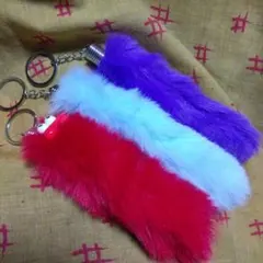 3個セット　ふわふわしっぽマスコットキーホルダー