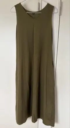 UNIQLO マーセライズコットンAラインロングワンピース オリーブMサイズ