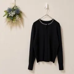 グリーンレーベルリラクシング ビジュー カーディガン ネイビー 比翼 ニットのサムネイル