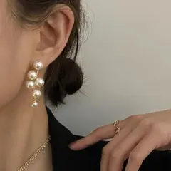 ビッグ ゴールド プラチナ パール ピアス 韓国 シルバー925針 #520-5